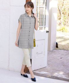 Tiaclasse L 【洗える】フレンチスリーブシャツチュニックブラウス