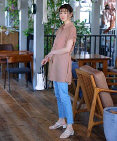 Tiaclasse L 【洗える】フレンチスリーブシャツチュニックブラウス