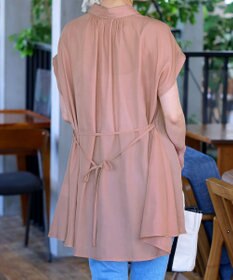 Tiaclasse L 【洗える】フレンチスリーブシャツチュニックブラウス