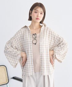 earth music&ecology シャーリングスリーブチェックシャツ