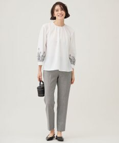 自由区 【撥水加工・洗える】TRギャバチェック柄テーパード パンツ