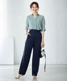 ICB 【WEB限定カラーあり・洗える】Back Satin Amunzen キーネックブラウス