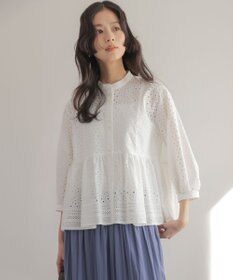 組曲 エンブロイダリーレーススタンドネック ブラウス ホワイト系