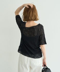 YECCA VECCA 5分袖レースシアートップス
