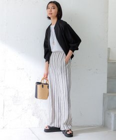 23区 【洗える】リネンストライプ ワイド パンツ