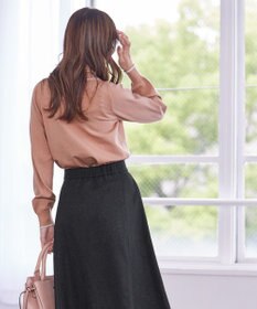 Tiaclasse 【洗える】パール付き配色ボウタイニットトップス