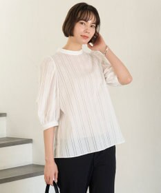 UNFILO ストライプレース 2WAY パフスリーブブラウス