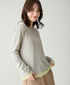 ANY カラーレイヤードニットTシャツ グレー×イエロー