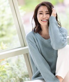 Tiaclasse 【洗える】大人可愛いワッフルニットトップス