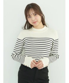 earth music&ecology ゴールド釦スリーブリブプルオーバー