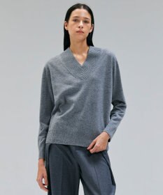 BEIGE， 【洗える】POMPE / ウールカシミヤ配色ラインVネックニット