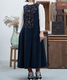 muuc 〈遠州織物の工場で織られた上質なコットンコーデュロイ生地〉花刺繍ワンピースドレス（セットアップ可能）