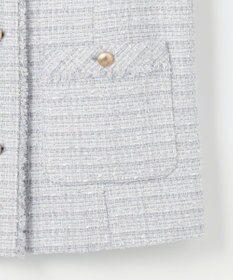 ANY SIS L ノーカラーフリンジツイード ジャケット