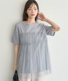 earth music&ecology ニュアンス柄レースドッキングプルオーバー