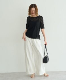 YECCA VECCA 5分袖レースシアートップス