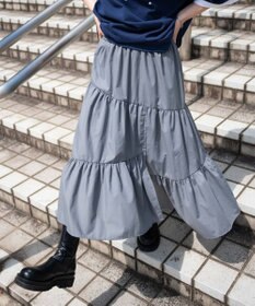 WEGO 【ウエストゴム】ランダムフリルロングスカート
