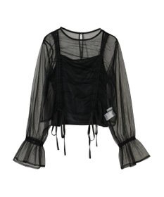 Green Parks ・ＥＬＥＮＣＡＲＥ　ＤＵＥ　チュールギャザーブラウス