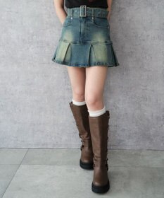 WEGO ベルト付デニムプリーツスカパン