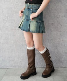 WEGO ベルト付デニムプリーツスカパン