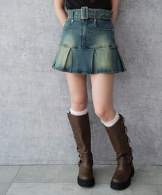 WEGO ベルト付デニムプリーツスカパン