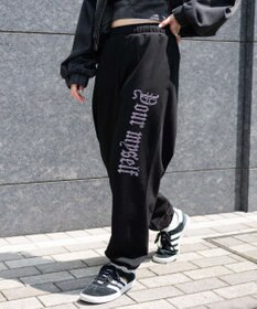 WEGO 【ウエストゴム】ラインストーンロゴスウェットパンツ