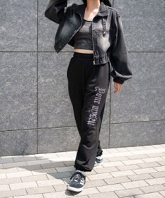 WEGO 【ウエストゴム】ラインストーンロゴスウェットパンツ