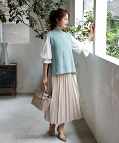 Tiaclasse L 【洗える】着回し自在のニットベスト＆フレア袖チュニックセット