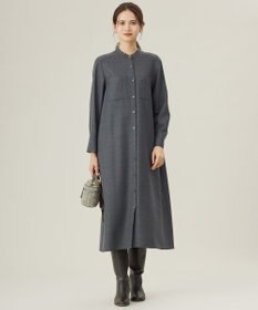 自由区今季モデル　濃紺 シャツワンピース 長袖 ティアード　※数回の着用のみ ウールジョーゼットシャツ ワンピース / 自由区 | ファッション