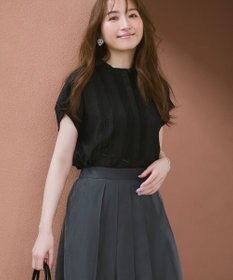 23区 【WEB&一部店舗限定】レースピンタック フレンチスリーブ ブラウス ブラック系
