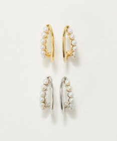 Phoebe 〈アレルギー対応〉プチパールダブルフープセラミックピアス　ゴールド