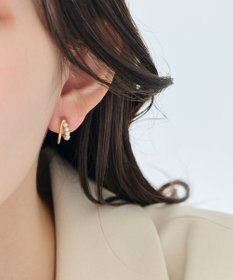 Phoebe 〈アレルギー対応〉プチパールダブルフープセラミックピアス　ゴールド