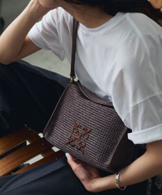 russet ナイロンラフィアショルダーバッグ(CE-1713)