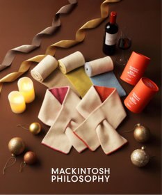 MOONBAT MACKINTOSH PHILOSOPHY(マッキントッシュ フィロソフィー）【ギフトBOX付】ウール100％ リバーシブル ニット マフラー ユニセックス 日本製