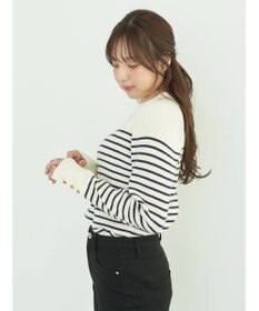 earth music&ecology ゴールド釦スリーブリブプルオーバー