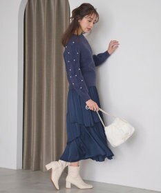 Feroux 【洗える】パールスリーブ ケーブルニット