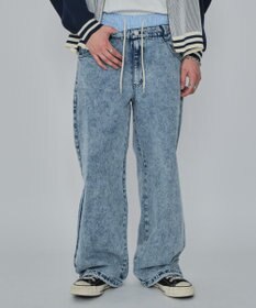 WEGO 【ユニセックス着用ITEM/MLサイズ展開/ウエストゴム】ボクサードッキングデニムパンツ