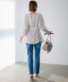 23区 【洗える】LIBECO ベルト付き ブラウス