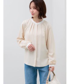 Te chichi パール釦配色タックブラウス