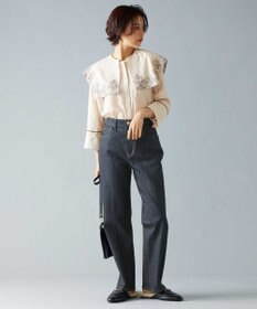 自由区 S 【2WAY・洗える】コードエンブロイダリー襟付き ブラウス