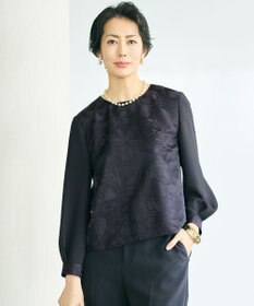 自由区 L 【カタログ掲載・セットアップ対応】フラワーオパールプリントブロッキング ブラウス