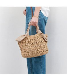 UNBILLION カシュカシュ cachecache / 下がりリボン柄編みトートバッグ