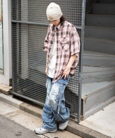 WEGO 【ユニセックス着用ITEM/SMLサイズ展開】オンブレチェックシャツ（SS）