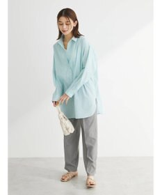 Green Parks 綿麻混タブ付オーバーサイズシャツチュニック