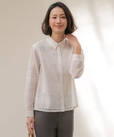 J.PRESS LADIES ジオメトリックレース ブラウス オフホワイト系