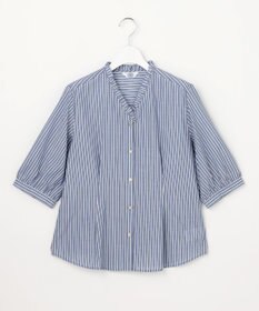J.PRESS LADIES 【一枚で着映え】シルフィーローン ストライプ フリル シャツブラウス