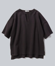 WHITE MAILS PAPER DOUBLE JERSEY KEY NECK T-シャツ