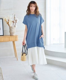 Tiaclasse 【洗える】裏毛プリーツコンビワンピース