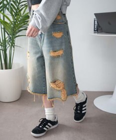 WEGO 【SMサイズ展開】ヴィンテージウォッシュダメージバギーハーフパンツ