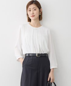 23区 L 【洗える】シルキーデシン バーアクセント ブラウス