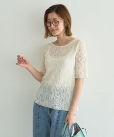 YECCA VECCA 5分袖レースシアートップス